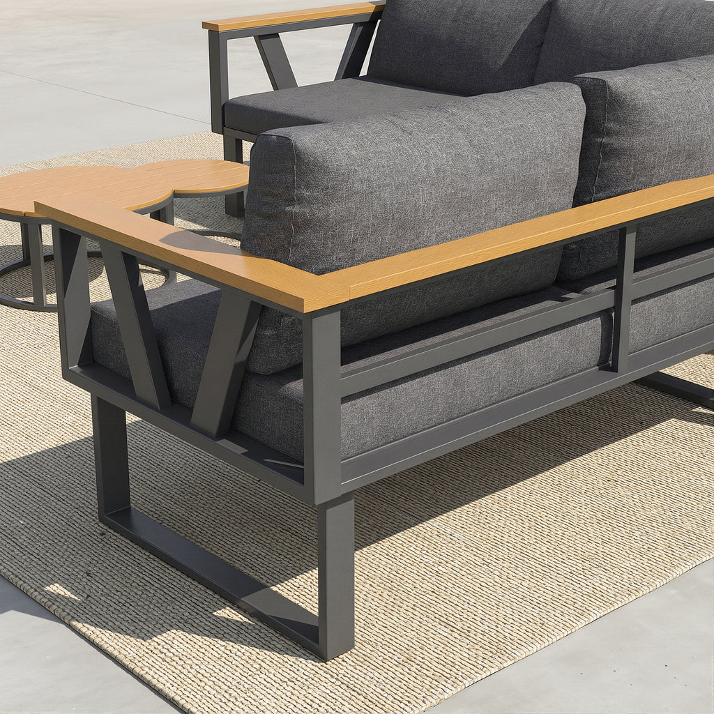 Modular Outdoor Sofa Set with Nesting Tables, Sturdy Metal Frame, Washable Cushions, for Patio & Garden