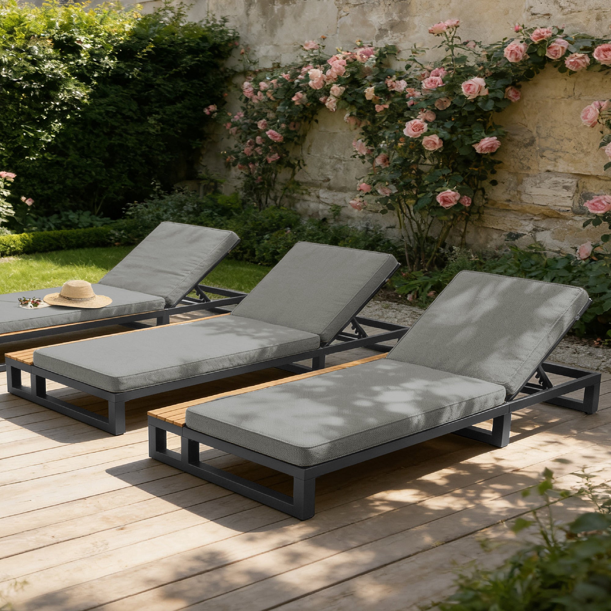 Outdoor Patio Daybed, Outdoor Lounger, Multifunctional Waterproof Sofa Bed, Sun Lounger for Patio, Adjustable Backrest Angle, Gray, Left Side