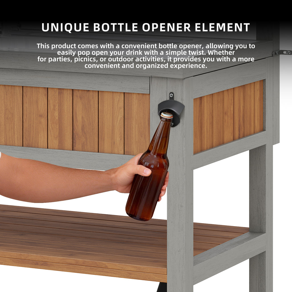 Garden cabinet with water basin & tap and integrated bottle opener – weatherproof tool cabinet with large work surface & drawer, grill station with adjustable shelves, outdoor kitchen cabinet