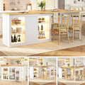 Extendable Sideboard with LED Lights, 120-197 cm Adjustable Dining Table with Storage, Kitchen cabinet with glass shelves & snack rack, White/Black