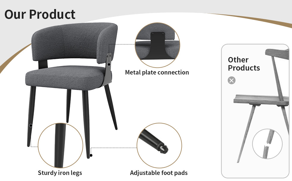 Modern Dining Chairs set of 2,Dining Room Chairs with Metal Legs – Upholstered Fabric Dining Room Chairs with Curved Backrest, Soft Cushion Seat and Sturdy Metal Frame