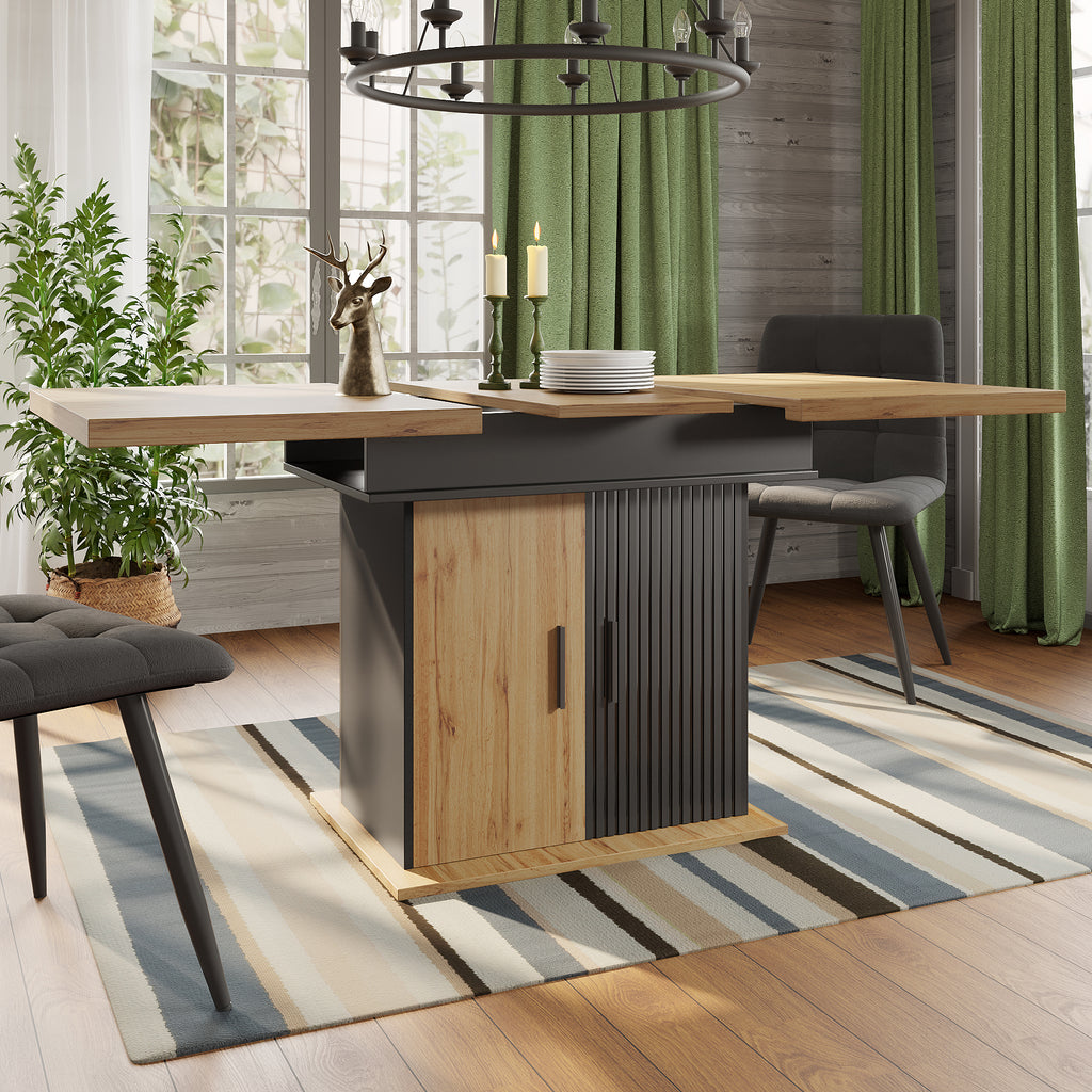 Telescopic dining table (110-140×80cm), foldable kitchen table for 4-6 people, extendable dining table, space-saving kitchen table, for kitchen and living room, retro-style dining table