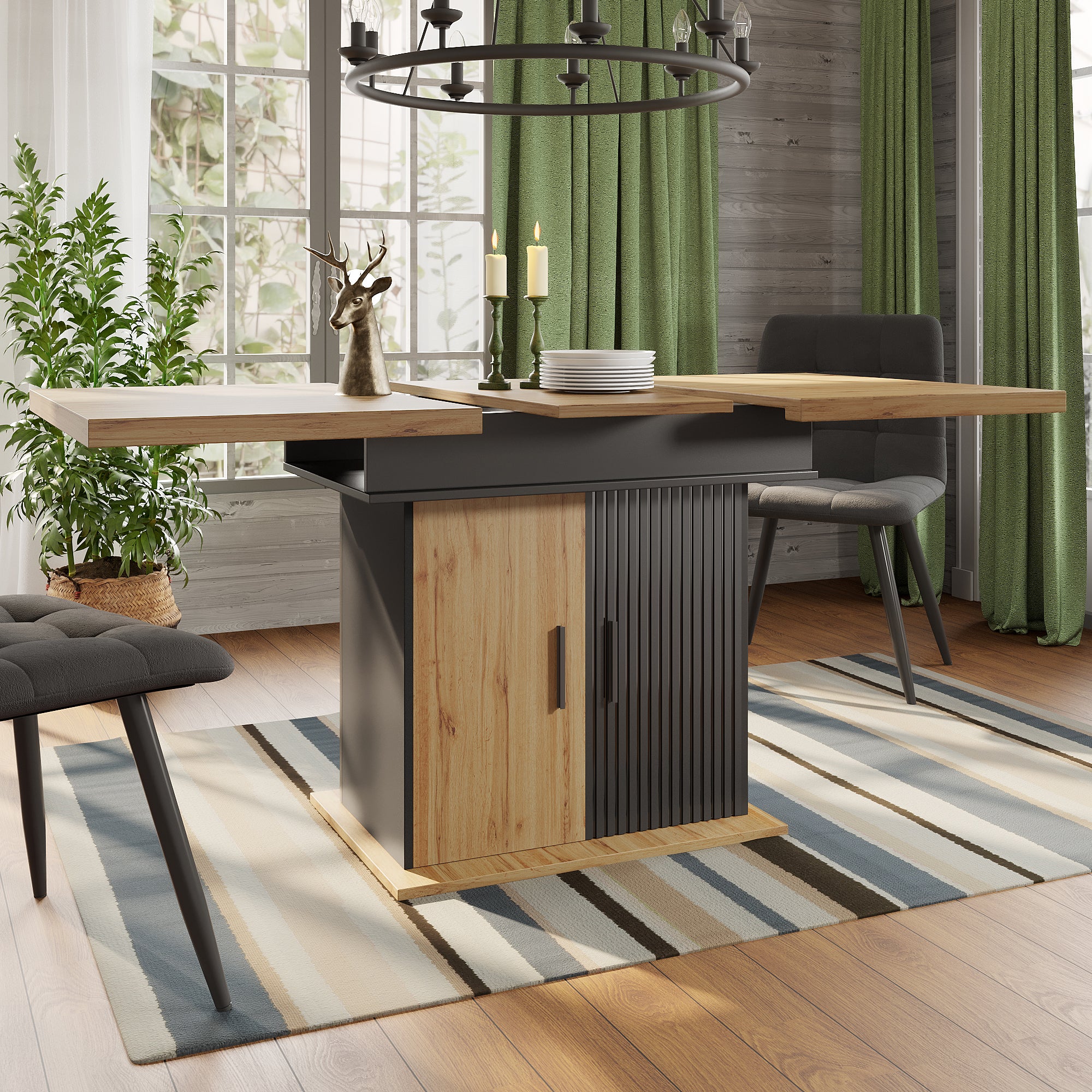 Telescopic dining table (110-140×80cm), foldable kitchen table for 4-6 people, extendable dining table, space-saving kitchen table, for kitchen and living room, retro-style dining table