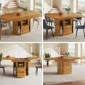 Extendable dining table, dining room table, kitchen table, round dining table, extends to oval, 118-158 cm, seats up to 6 people, three-tier storage, walnut