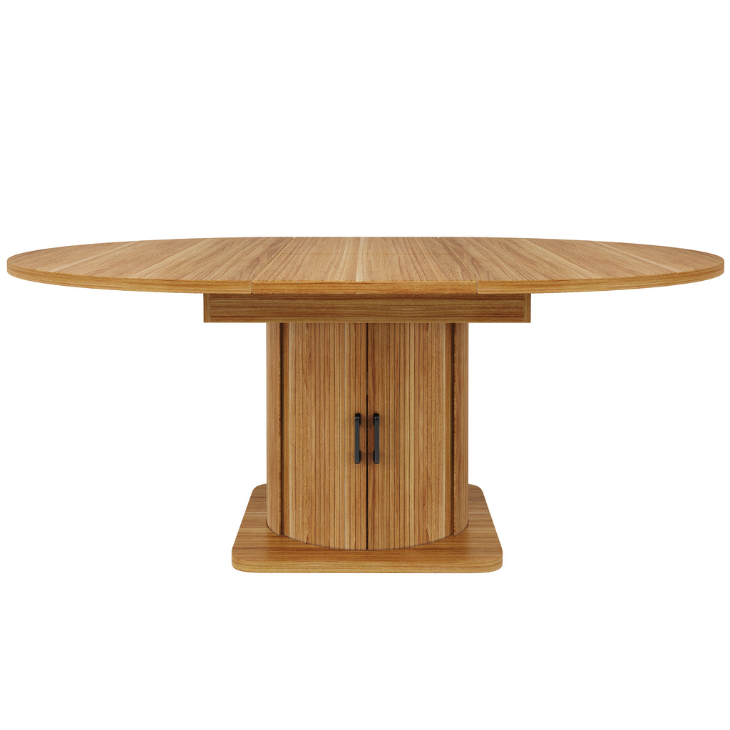 Extendable dining table, dining room table, kitchen table, round dining table, extends to oval, 118-158 cm, seats up to 6 people, dining table with drawers, dark brown