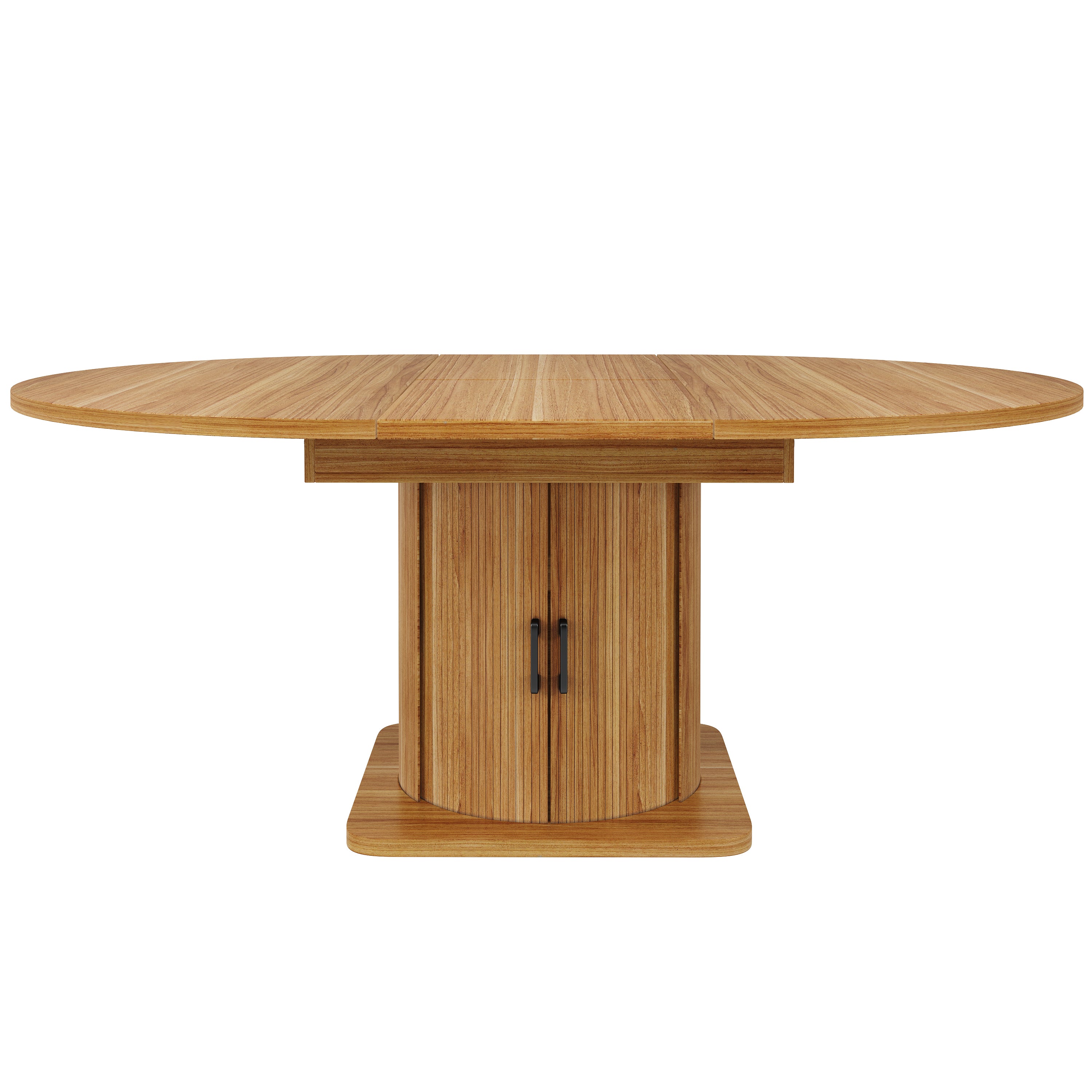 Extendable dining table, dining room table, kitchen table, round dining table, extends to oval, 118-158 cm, seats up to 6 people, dining table with drawers, dark brown
