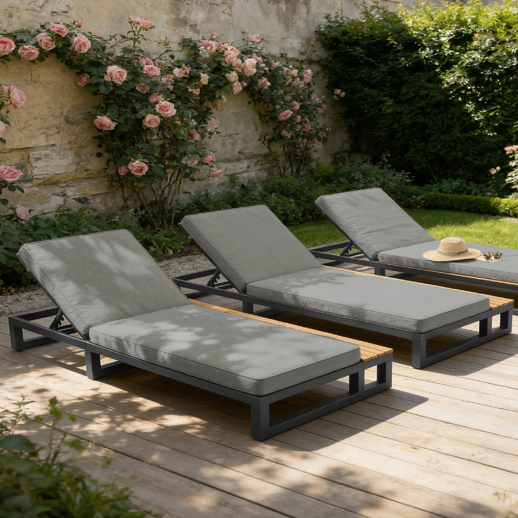 Outdoor Patio Daybed, Outdoor Lounger, Multifunctional Waterproof Sofa Bed, Sun Lounger for Patio, Adjustable Backrest Angle, Gray, right side