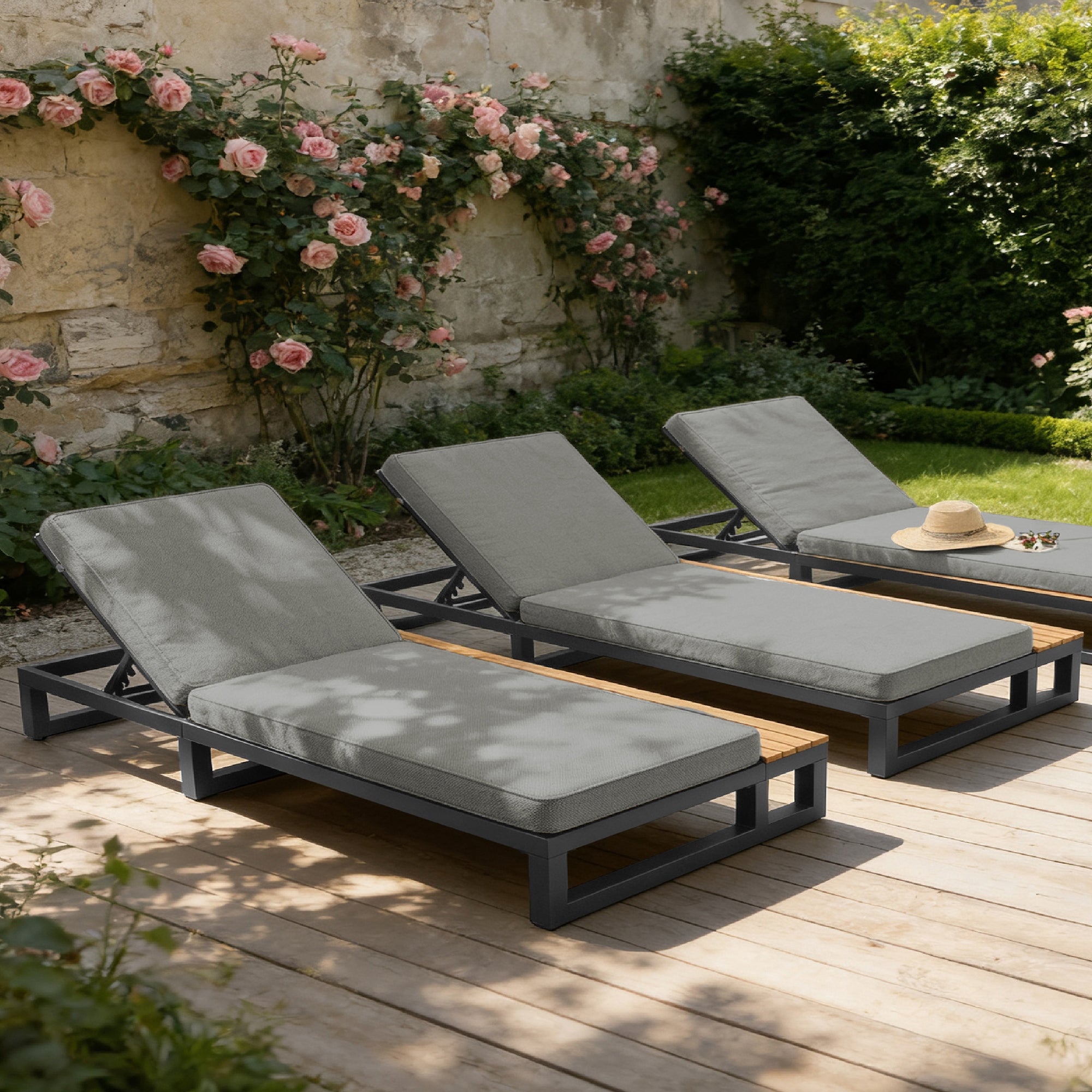 Outdoor Patio Daybed, Outdoor Lounger, Multifunctional Waterproof Sofa Bed, Sun Lounger for Patio, Adjustable Backrest Angle, Gray, right side