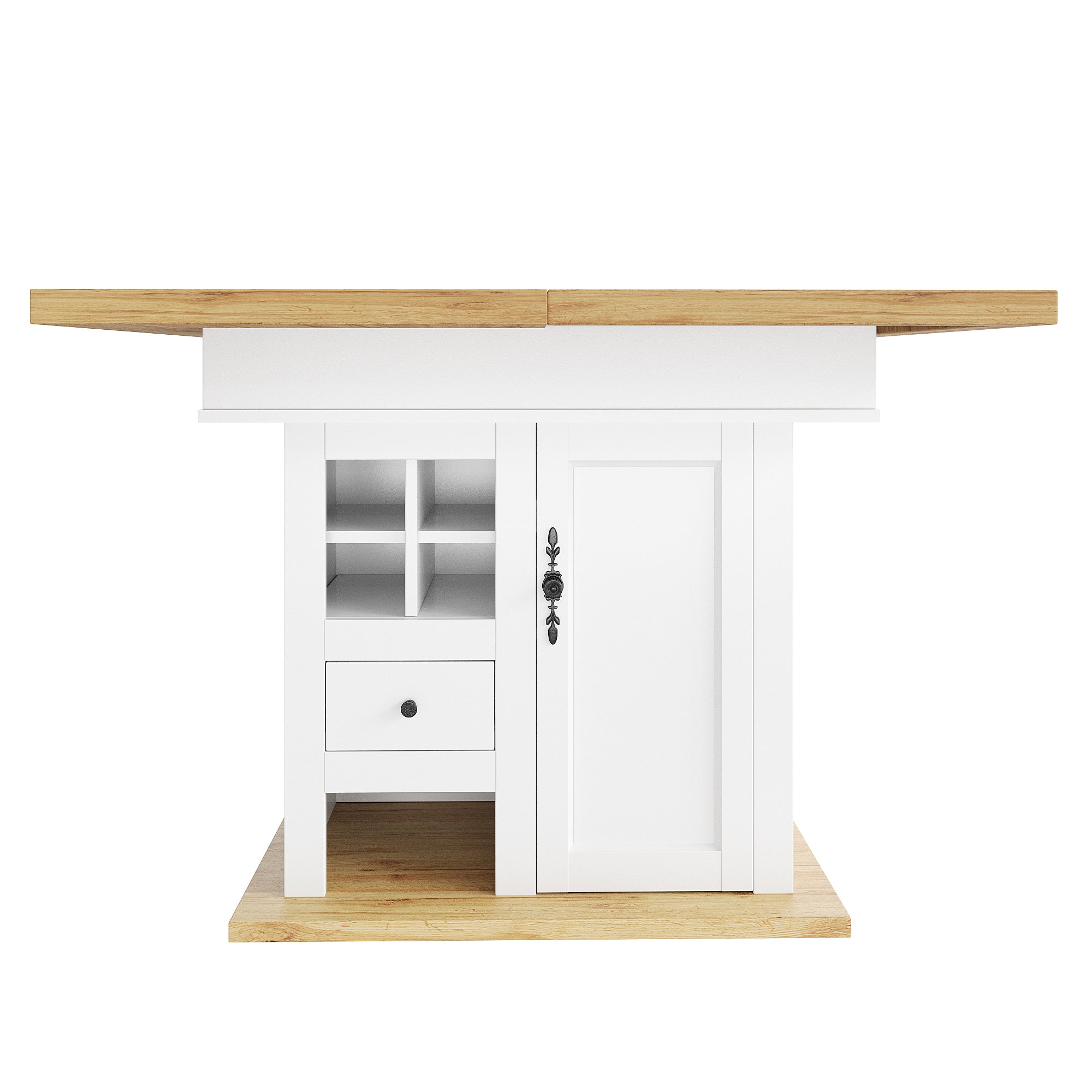 Telescopic dining table (110-140×80cm), foldable kitchen table for 4-6 people, extendable dining table, space-saving kitchen table, for kitchen and living room, dining table with wine rack and drawers