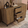  Sideboard Cabinet for Living Room, Chest of Drawers with 2 Doors and 3 Drawers, Adjustable shelf, Dark Oak, 40D x 120W x 76H cm