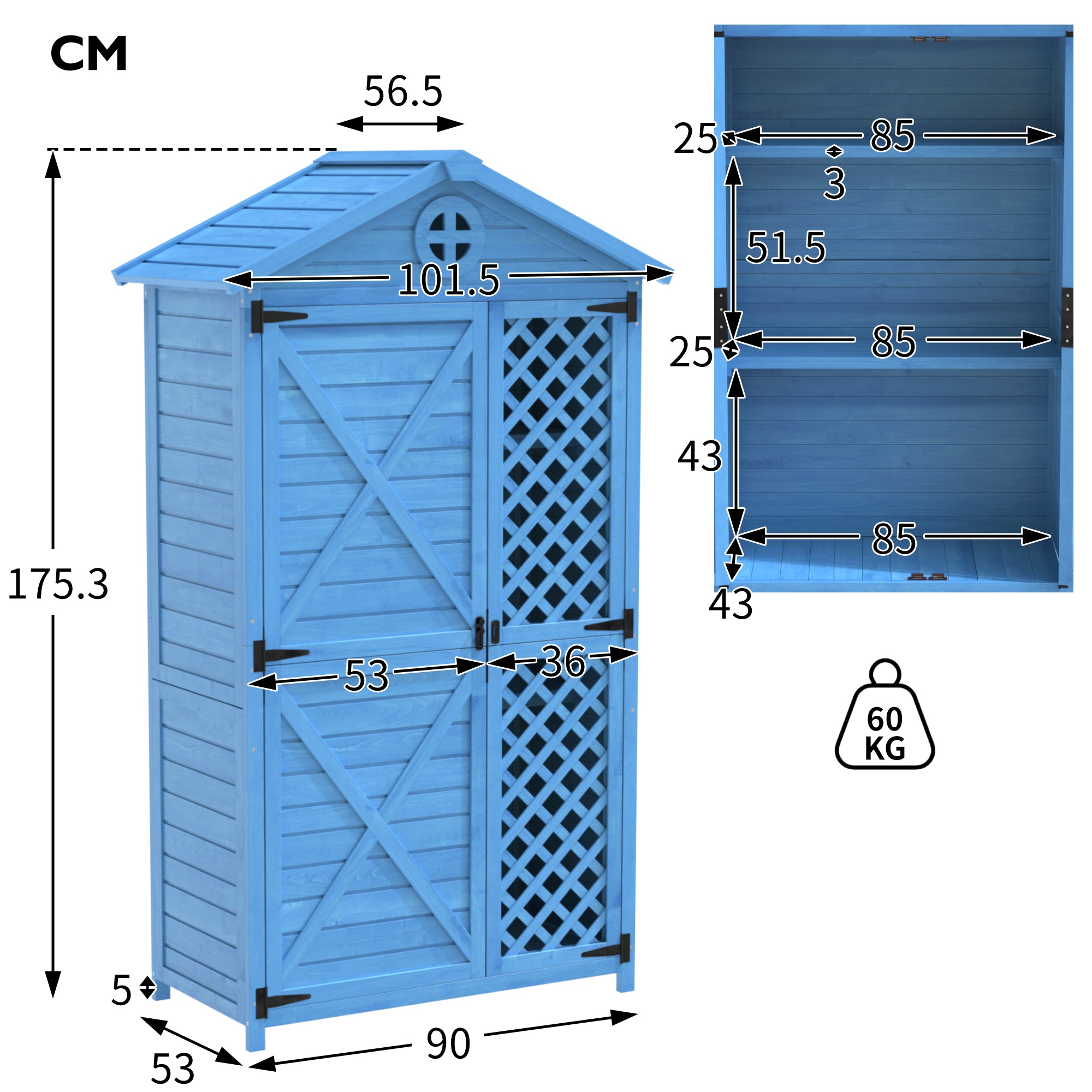 Outdoor Wood Garden Furniture Storage Shed, Tool House with Ventilation Slots for Backyard, Patio, Fade Free, All Weather Resistant, Safe and Secure, Zero Maintenance, Blue