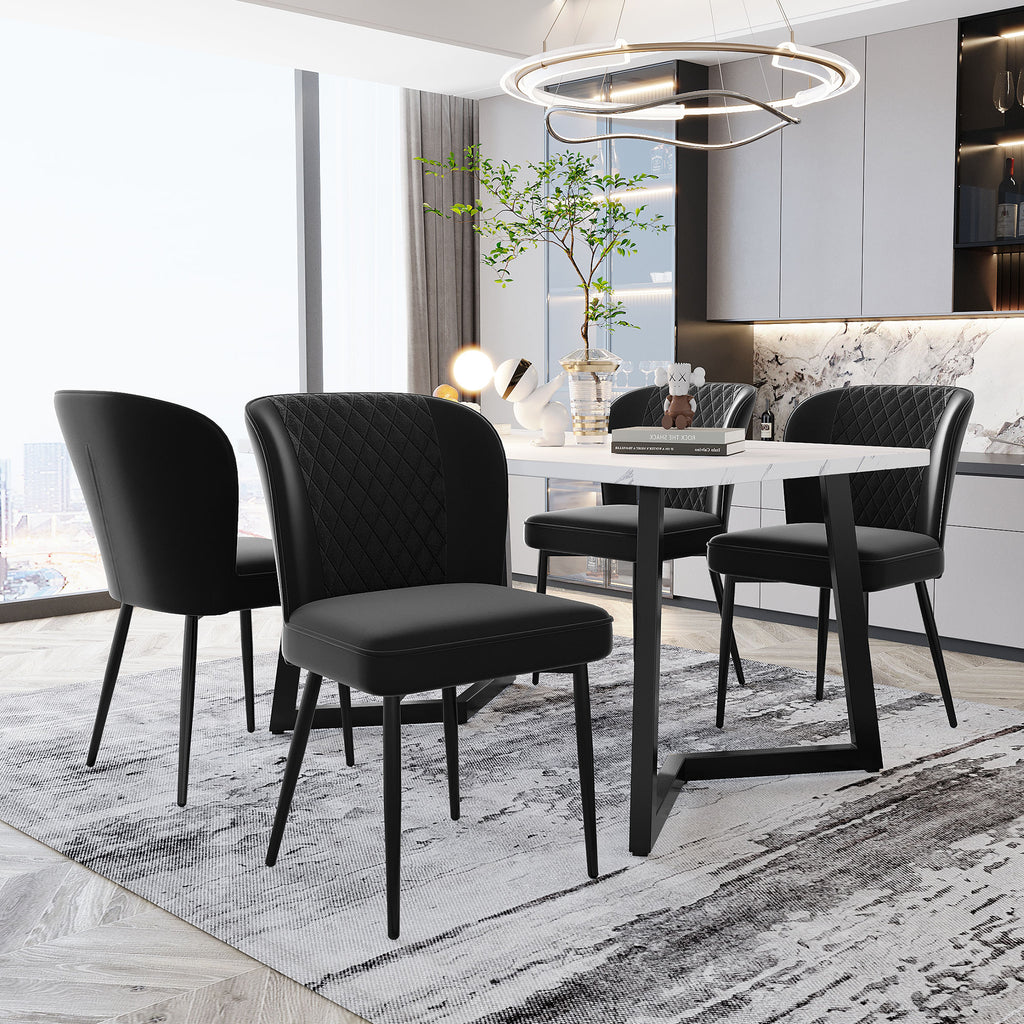 Velvet  dining chair (4 pcs), black, Modern Vanity Chair Kitchen Accent Occasional Chair with Metal Legs for Dining Room Living Room,upholstered chair  with backrest,seat in velvet metal frame