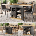Telescopic dining table (110-140×80cm), foldable kitchen table for 4-6 people, extendable dining table, space-saving kitchen table, for kitchen and living room, dining table with wine rack and drawers