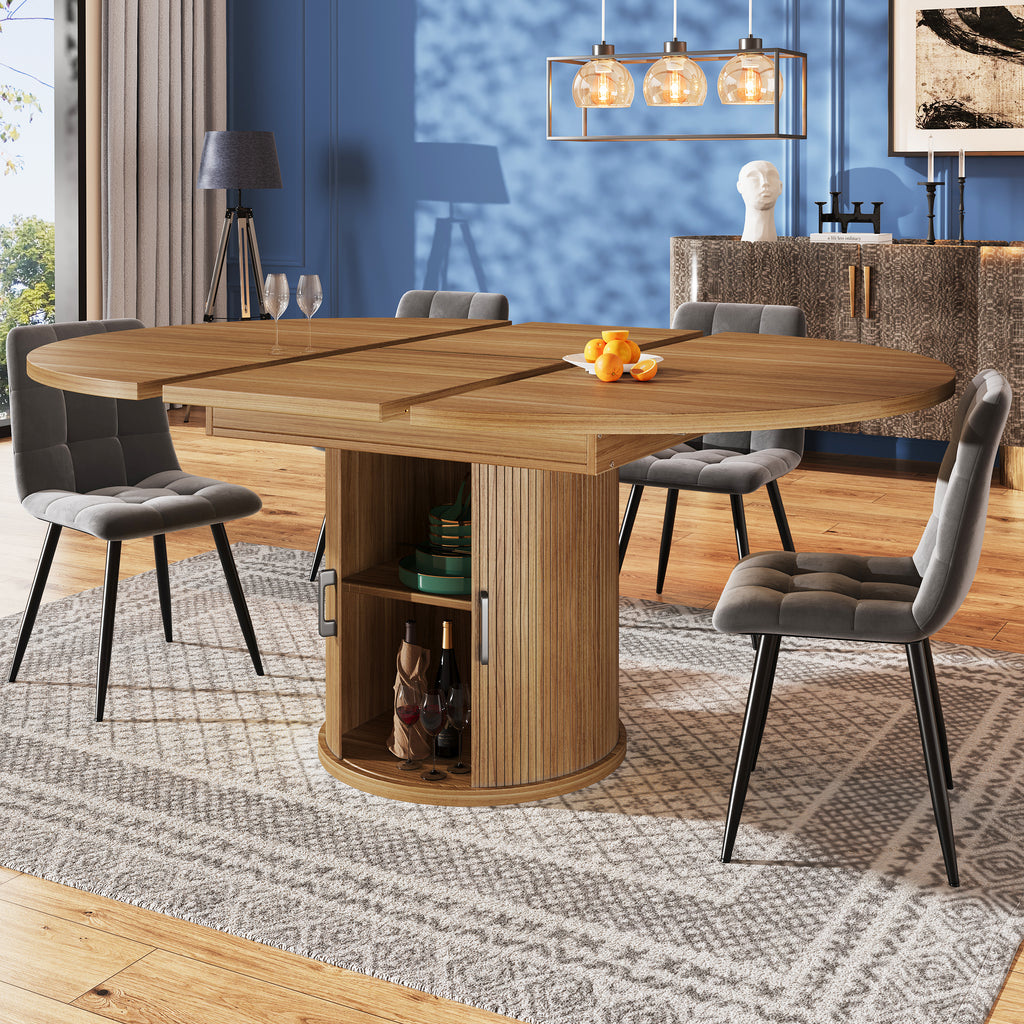 Extendable dining table, dining room table, kitchen table, balcony table, extendable table top Round dining table, extends to oval, 118–158 cm, seats up to 6 people, walnut/black