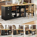 Extendable Sideboard & Dining Table Combo, 3 Drawers & Snack rack & Wine rack, Space-Saving Sideboard for Small Flats, White/Black
