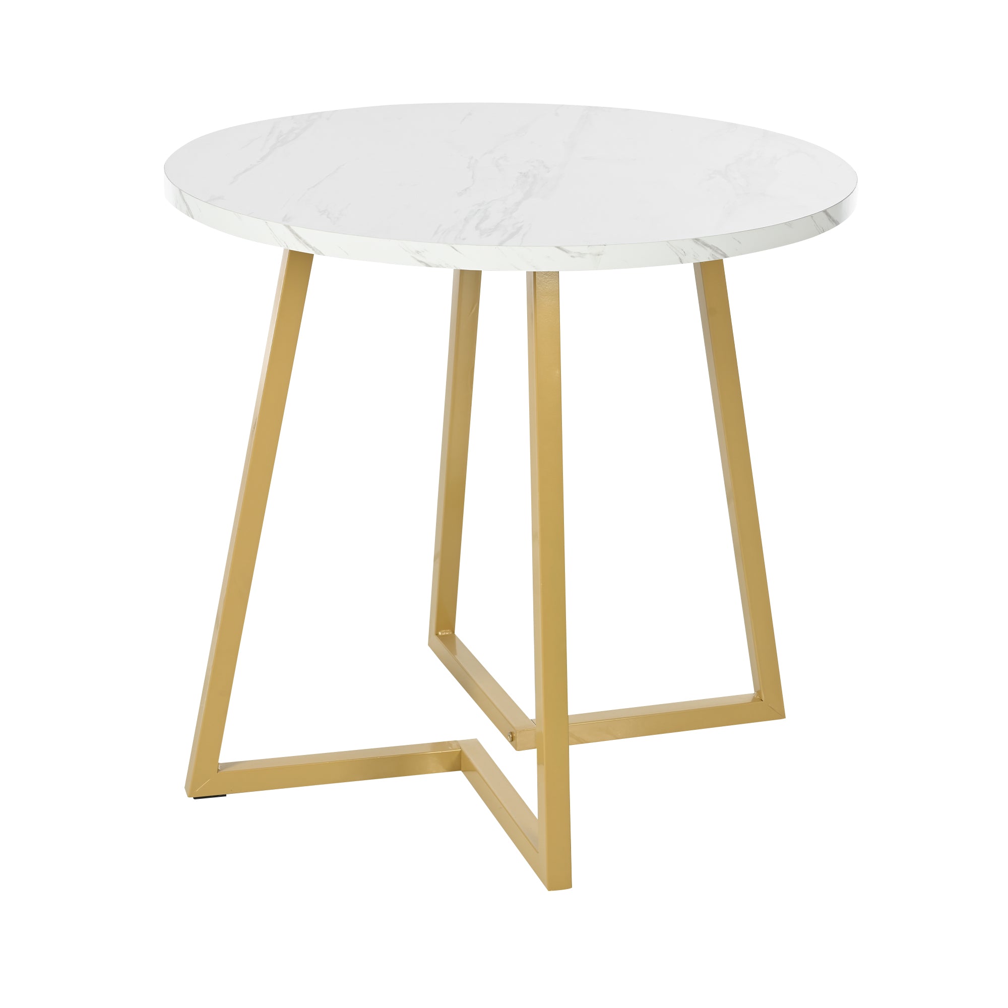 Dining Table Set (5 Pieces), Dining Table Set with 4 Chairs, Modern Kitchen Table Set, 80 cm Diameter Round Kitchen Table with Gold Metal Legs, White MDF Table Top, Black Velvet Dining Chairs