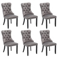 Modern Set of 6 Upholstered Velvet Dining Chairs, Button Tufted Kitchen Lounge Chairs with Solid Wood Legs, Riveted Trim and Knocker Ring, for Dining Room Living Room, Grey