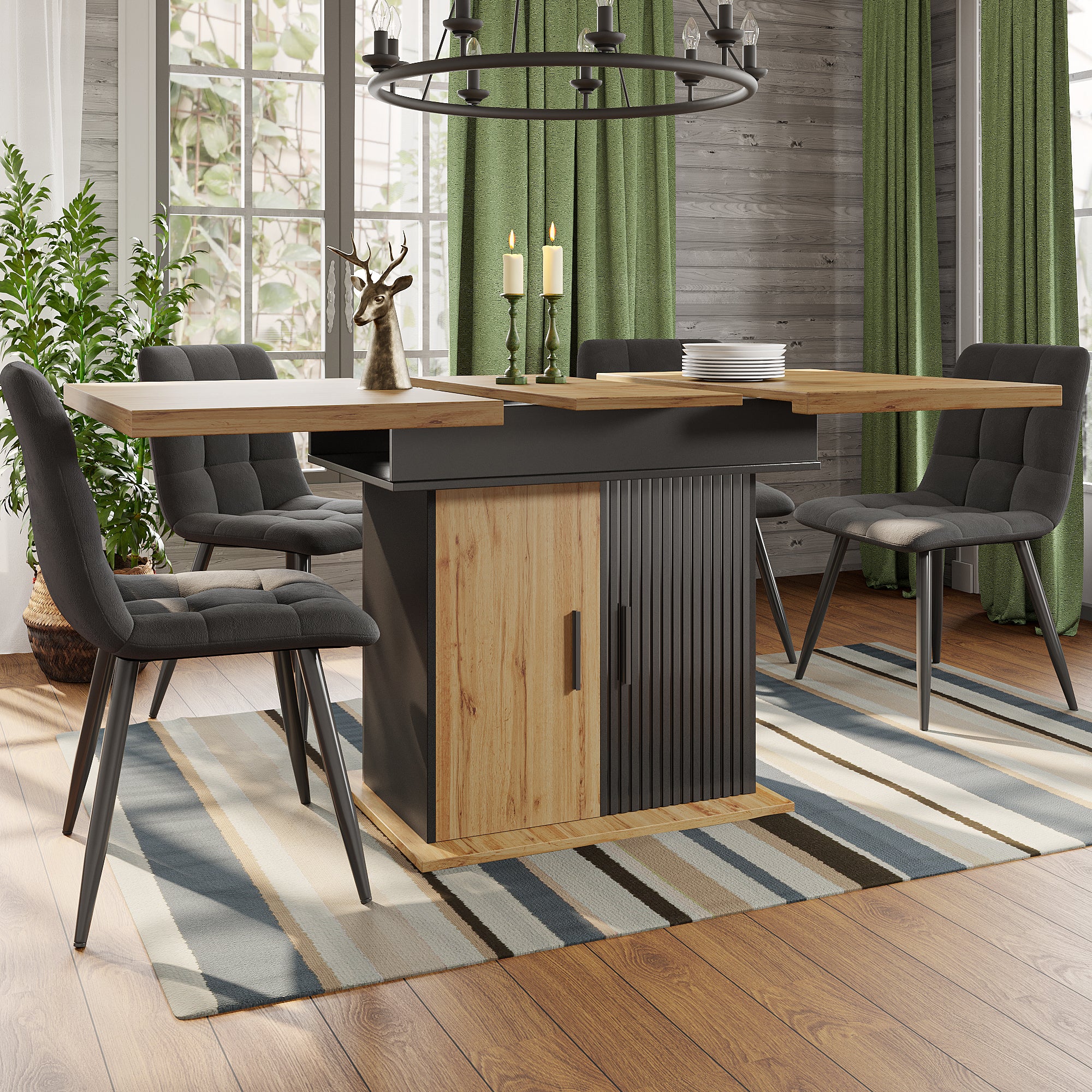 Telescopic dining table (110-140×80cm), foldable kitchen table for 4-6 people, extendable dining table, space-saving kitchen table, for kitchen and living room, retro-style dining table
