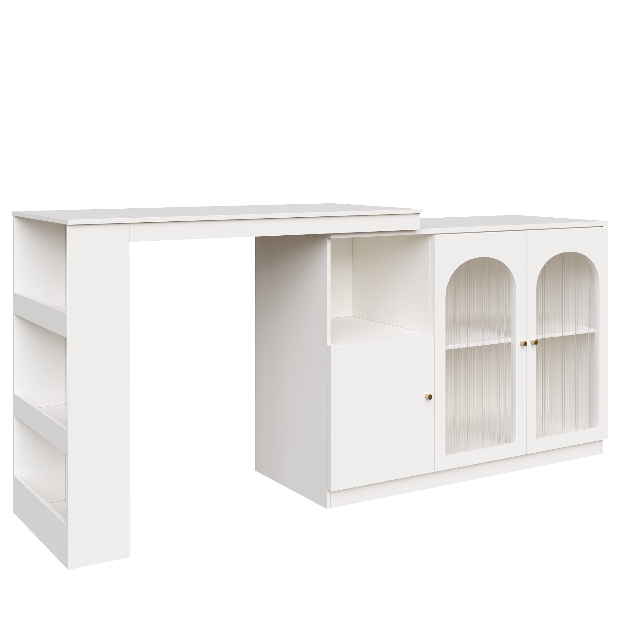 360° rotating bar table (main body 120 x 40 x 97 cm), modern and simple white rotating dining and bar cabinet, multifunctional storage cabinet with glass door