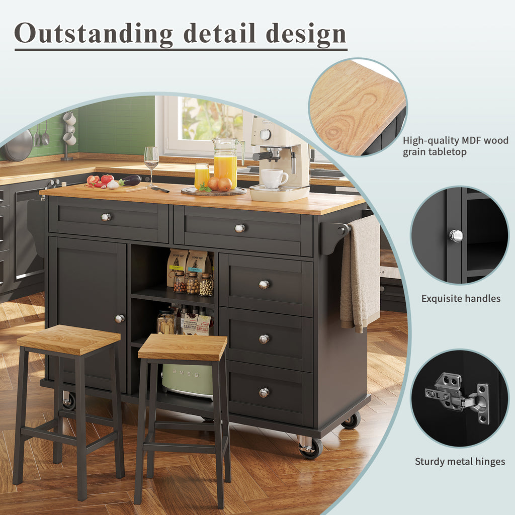Dining trolley (134 x 46 x 92 cm), modern and simple black dining trolley, drawer-storage cabinet combination, mobile and fixed dual-use design, suitable for home kitchens, black