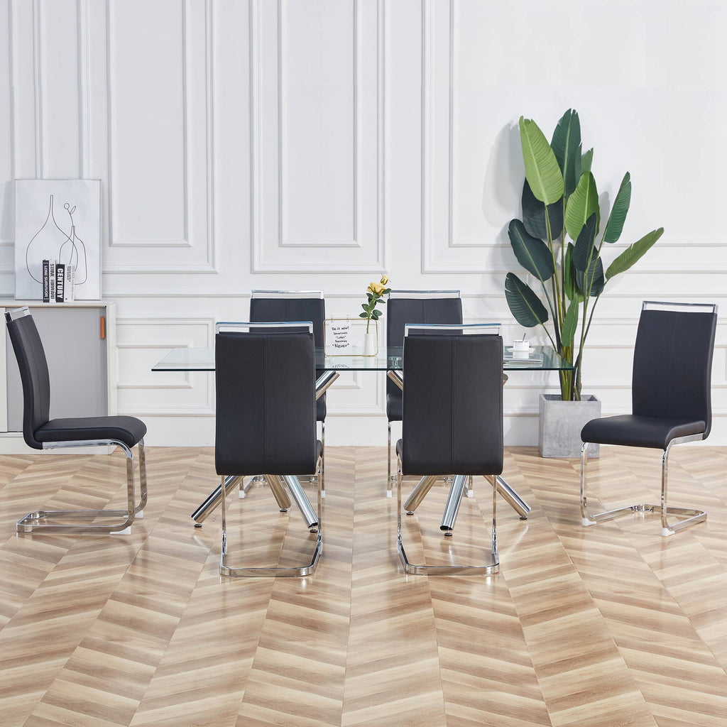 Cantilever chair, chrome-plated metal frame, can hold up to 120 kg, softly padded with imitation leather cover, black, (set, 4 pieces)