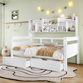 3ft Single Beds for Kids with Two Storage Drawers and Bookcase headboard, Wooden Bed Frame with Storage and Guardrail, Space-Saving Design for Bedroom, Dorm and Study Room, White (No Mattress)
