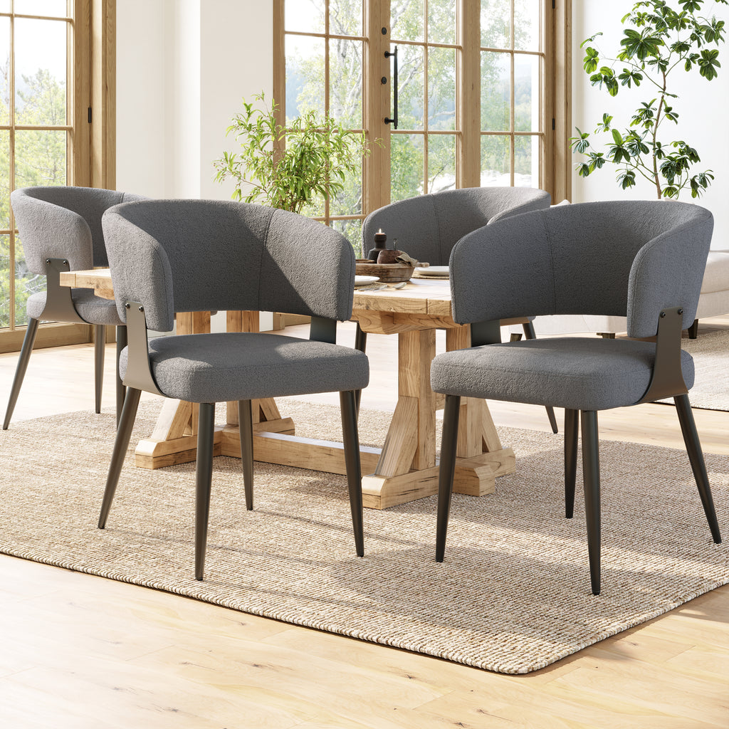 Modern Dining Chairs set of 4,Dining Room Chairs with Metal Legs – Upholstered Fabric Dining Room Chairs with Curved Backrest, Soft Cushion Seat, and Sturdy Metal Frame