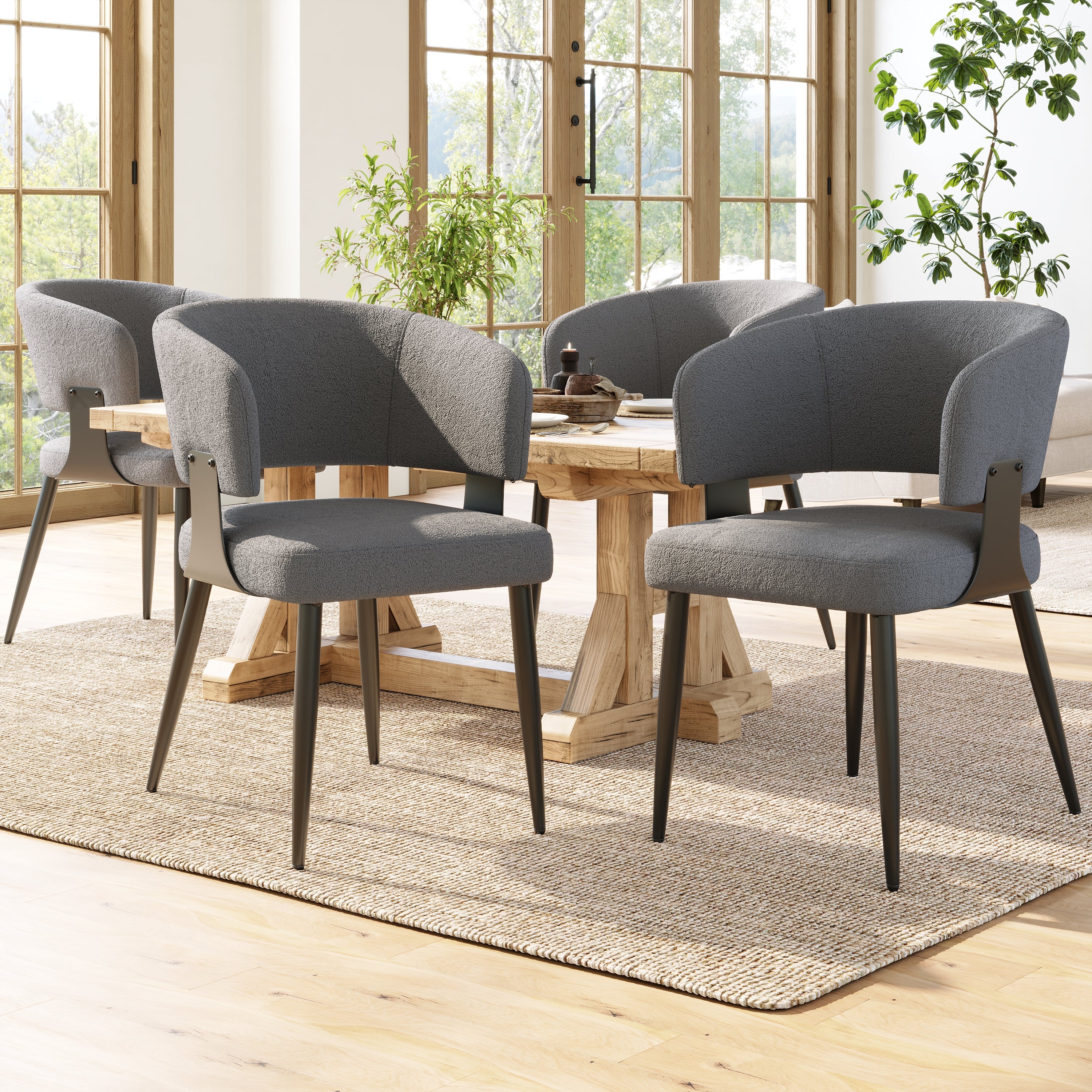 Modern Dining Chairs set of 4,Dining Room Chairs with Metal Legs – Upholstered Fabric Dining Room Chairs with Curved Backrest, Soft Cushion Seat, and Sturdy Metal Frame