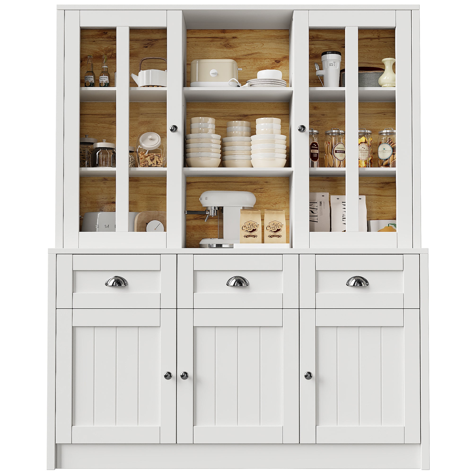Tall Cabinets for Living Room (140×38.5×175cm), Display Cabinet, Kitchen Cabinet, Dining Room Cabinet with Drawers, Modern Minimalist Tall Cabinet, Freestanding Display Cabinet, White