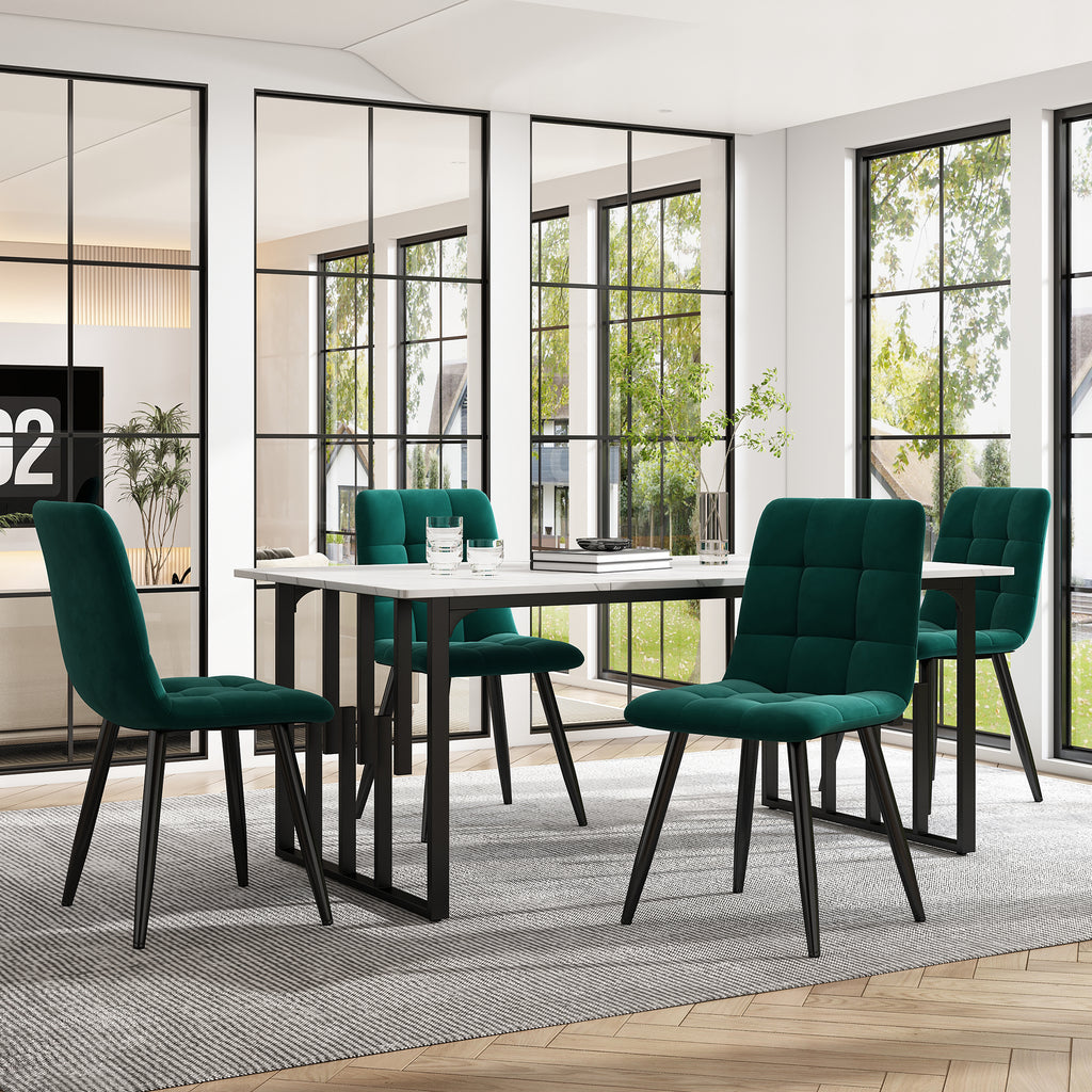 140 x 80cm Dining Table,(1-pcs), Kitchen Table, Unique Metal Frame Rectangular Dining Table in Modern Marble Pattern Kitchen Table with Adjustable Feet for Dining Room Living Room, White/Black