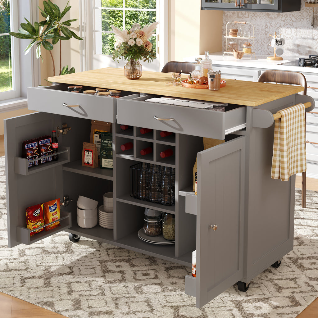 Modern Kitchen Island (102×45×92cm), Kitchen Cabinet, Sideboard, Serving Cart with Wood Grain, Sideboard, Multifunctional Dining Table with Storage, Gray