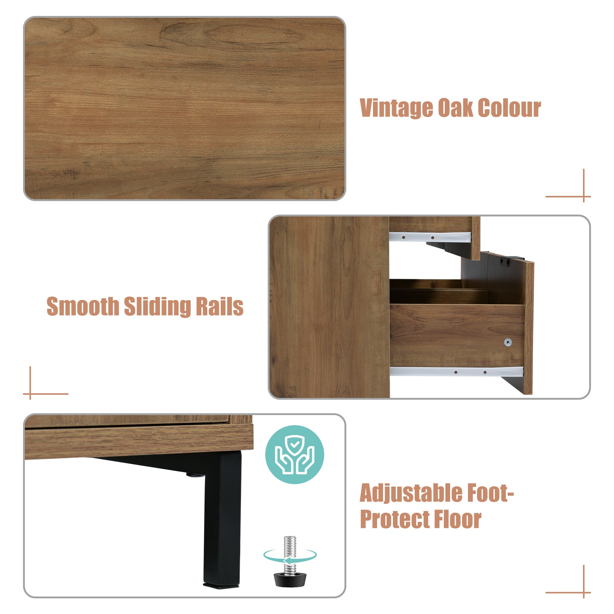  Sideboard Cabinet for Living Room, Chest of Drawers with 6 Drawers, Dark Oak, 120W x 40D x 76H cm