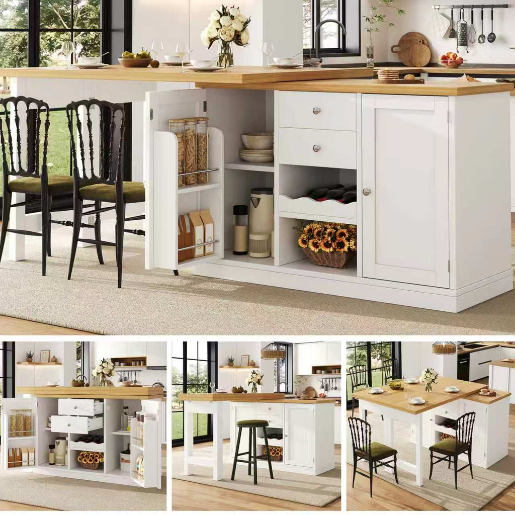 Extendable Sideboard & Dining Table Combo, 2 Drawers & Snack rack, Space-Saving Sideboard for Small Flats, White/Black