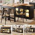 Extendable Kitchen Island with LED Lights, 120-200cm Adjustable Dining Table with Storage, 3 Drawers & Glass Cabinets, White/Black