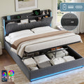 5ft King Upholstered Bed Frame with Hydraulic Storage,  LED X-Shape Headboard with Charging Station and Flip-top Headboard Storage, USB and Type - C Ports, Linen, Grey (No Mattress)
