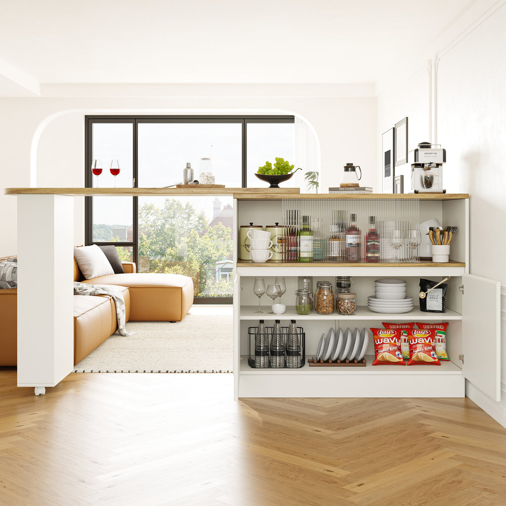 360° swivelling high table (main body 90 x 45 x 100 cm), white multifunctional swivelling sideboard with storage compartment, sliding glass door, suitable for kitchen/dining room