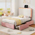 3ft Single Upholstered Bed with Adjustable LED Wavy Headboard, Soft Velvet Bed Frame with 2 Storage Drawers, Bed Frame with Solid Wood Slat, Easy Assembly, Pink+Cream White (No Mattress)