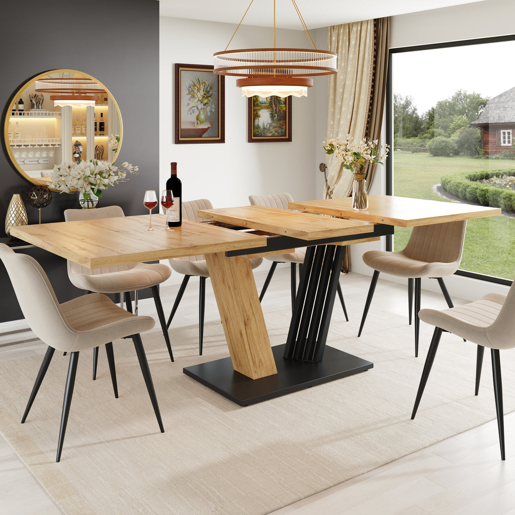 Extendable table 120-160 x 80 x 76 cm, Kitchen table, extendable to 160 cm, suitable for kitchen and living room, tabletop with wood grain finish