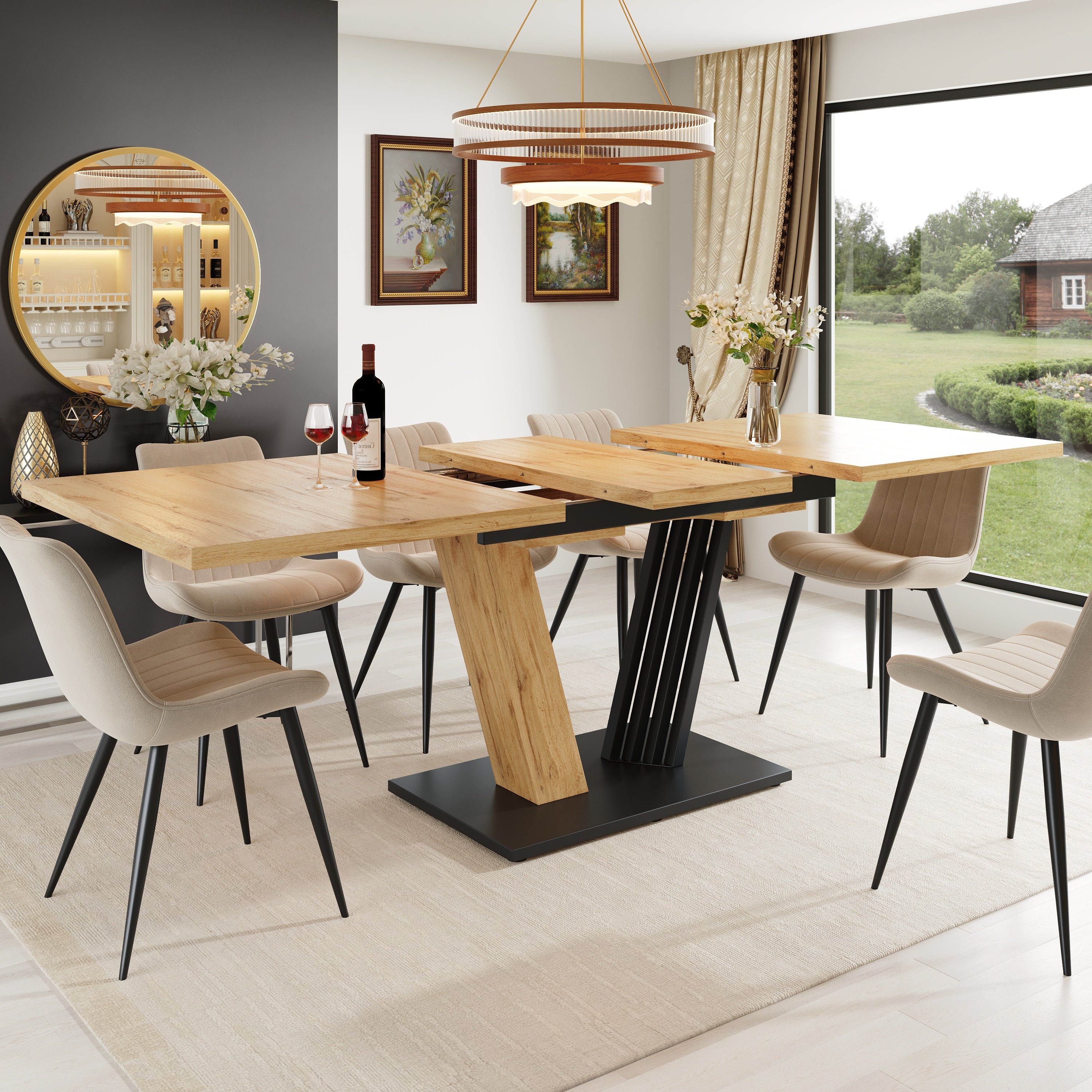 Extendable table 120-160 x 80 x 76 cm, Kitchen table, extendable to 160 cm, suitable for kitchen and living room, tabletop with wood grain finish