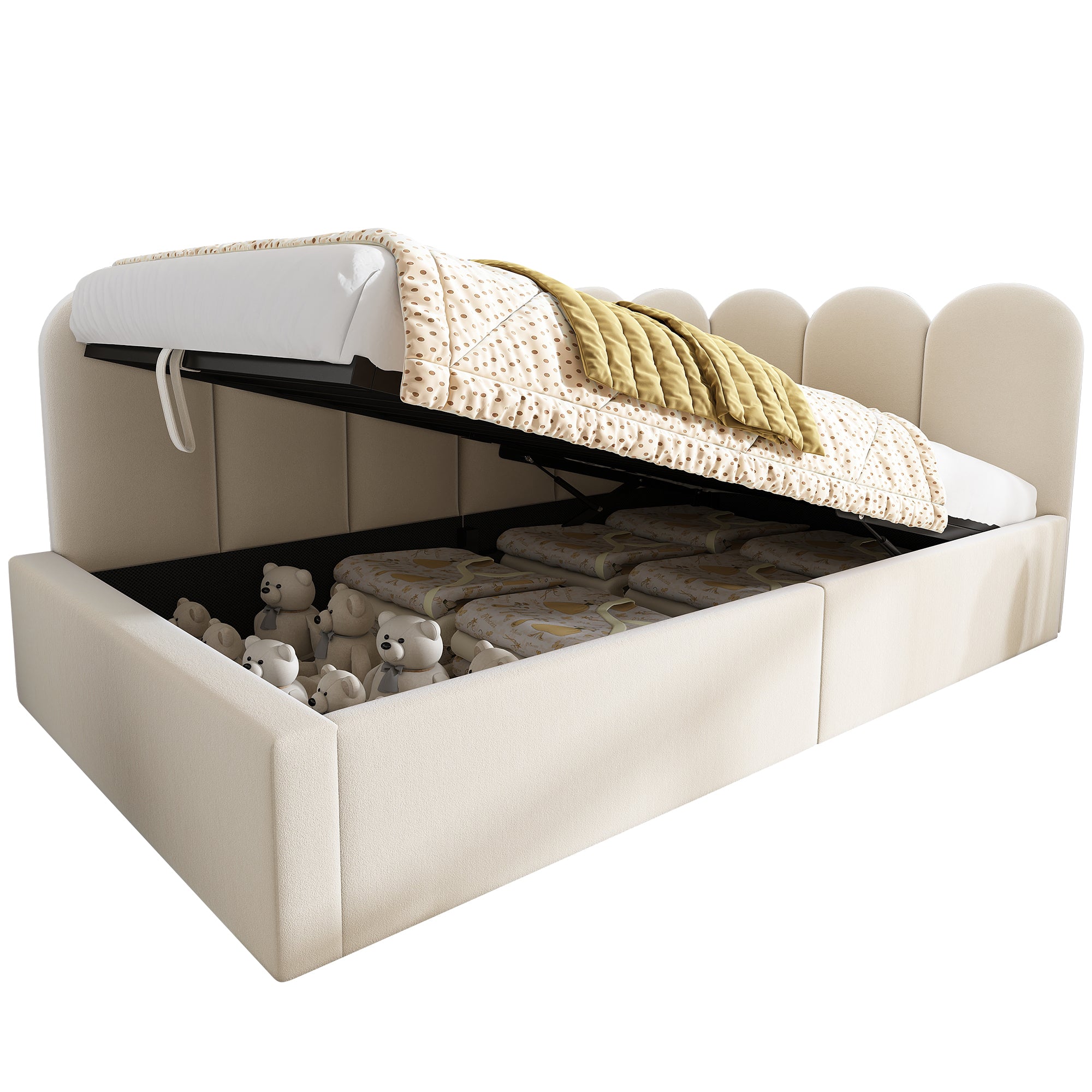 Upholstered Bed Daybed with Storage, 3FT Single Sofa Bed 90 x 190 cm, Daybed with Hydraulic Storage, Bed Frame with Metal Slatted Frame, Velvet, Beige (No Mattress)