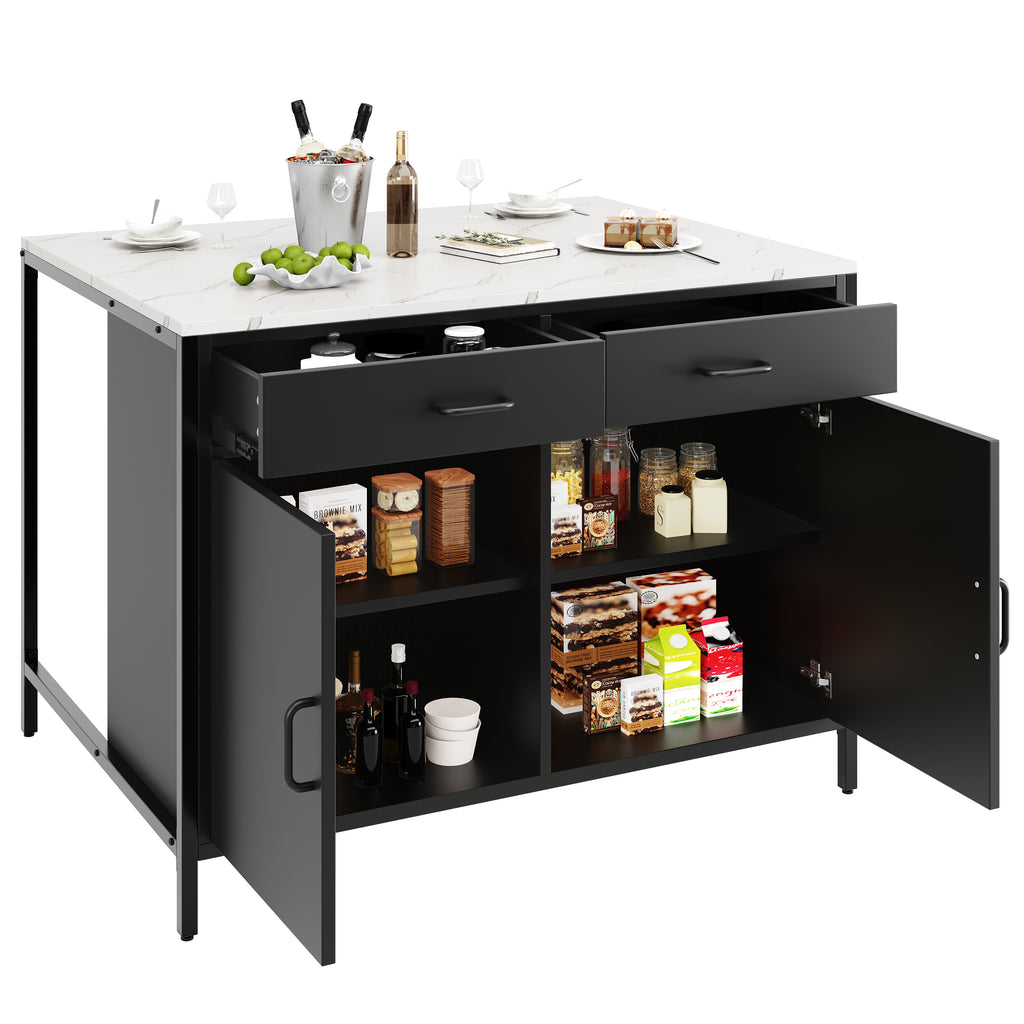 Standing Desk, Kitchen Countertop, Simple and Modern, Coffee Bar Table, Suitable for Living Room, Dining Room, Marble Pattern Tabletop, Adjustable Feet, Black
