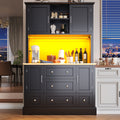 Snack cabinet, kitchen cabinet (115 x 40 x 180 cm), tall kitchen dining cabinet, sideboard, kitchen cabinet with five drawers and LED lighting, suitable for kitchen, living room, dining room, black