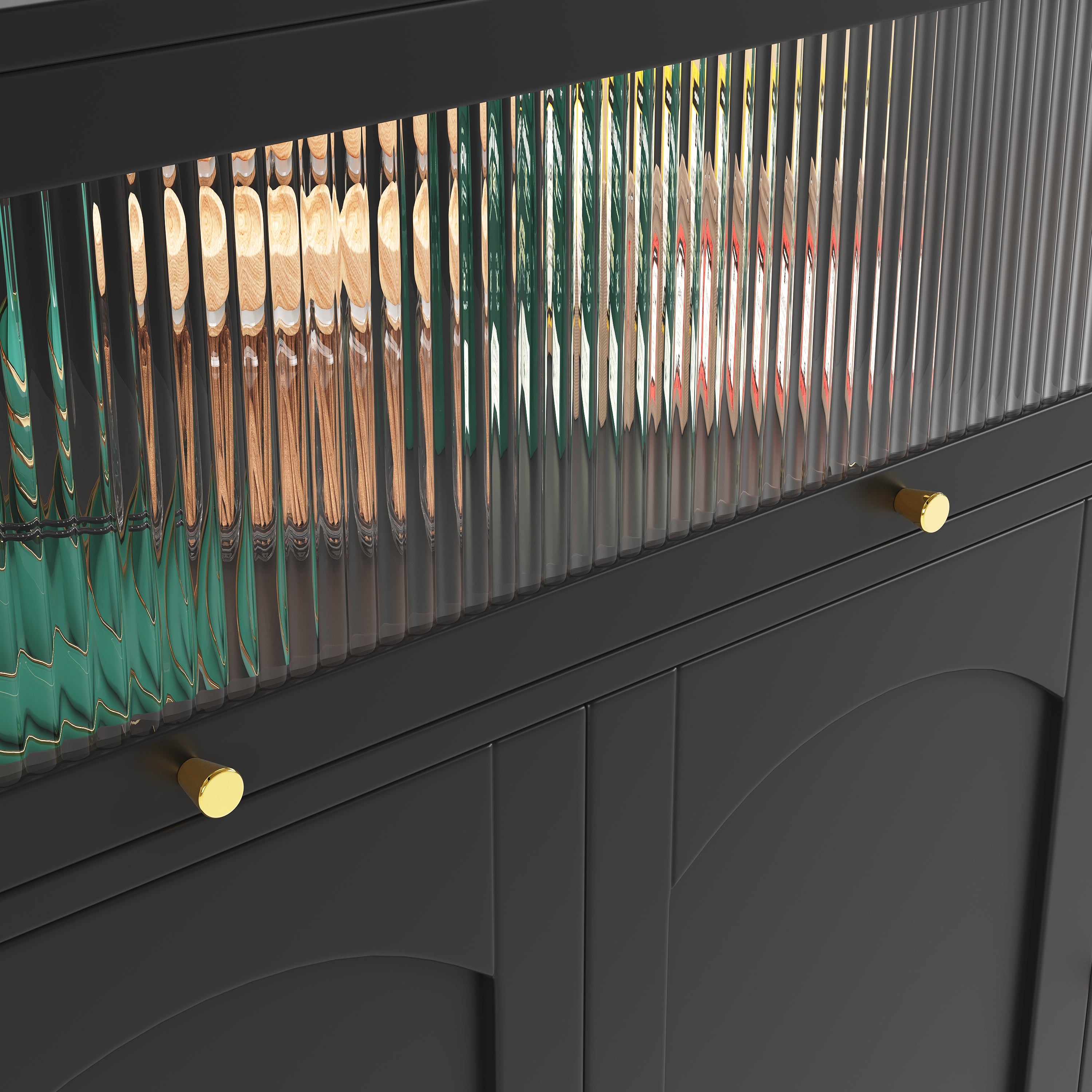 Sideboard (120 x 39.8 x 118.5 cm), modern and sleek black sideboard, large storage space, with glass door and golden handle, multifunctional furniture, suitable for dining room or living room