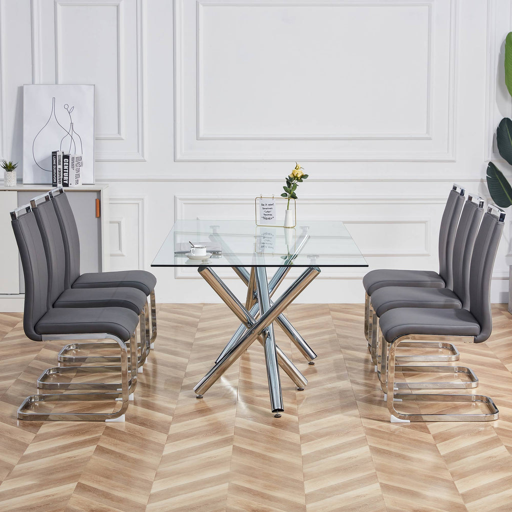 Cantilever chair, chrome-plated metal frame, can hold up to 120 kg, softly padded with imitation leather cover, gray (set, 4 pieces)