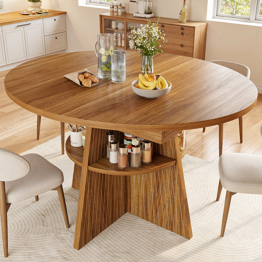 Extendable dining table, dining room table, kitchen table, balcony table, round dining table, extendable to oval, 110-150 cm, seats up to 8 people, dark brown