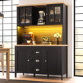 Sideboard, Storage Cabinet, Kitchen Cabinet, Tall Sideboard with LED Lighting, 120x40x179 cm, 4 Doors & 3 Drawers, White/Black