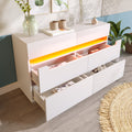 Sideboard Cabinet Dresser with 6 Drawers,Storage with RGB LED(App Control), Sideboard with Cut-out Handles, 6-drawers Chest of Drawers, 71 x 120 x 40 cm, White