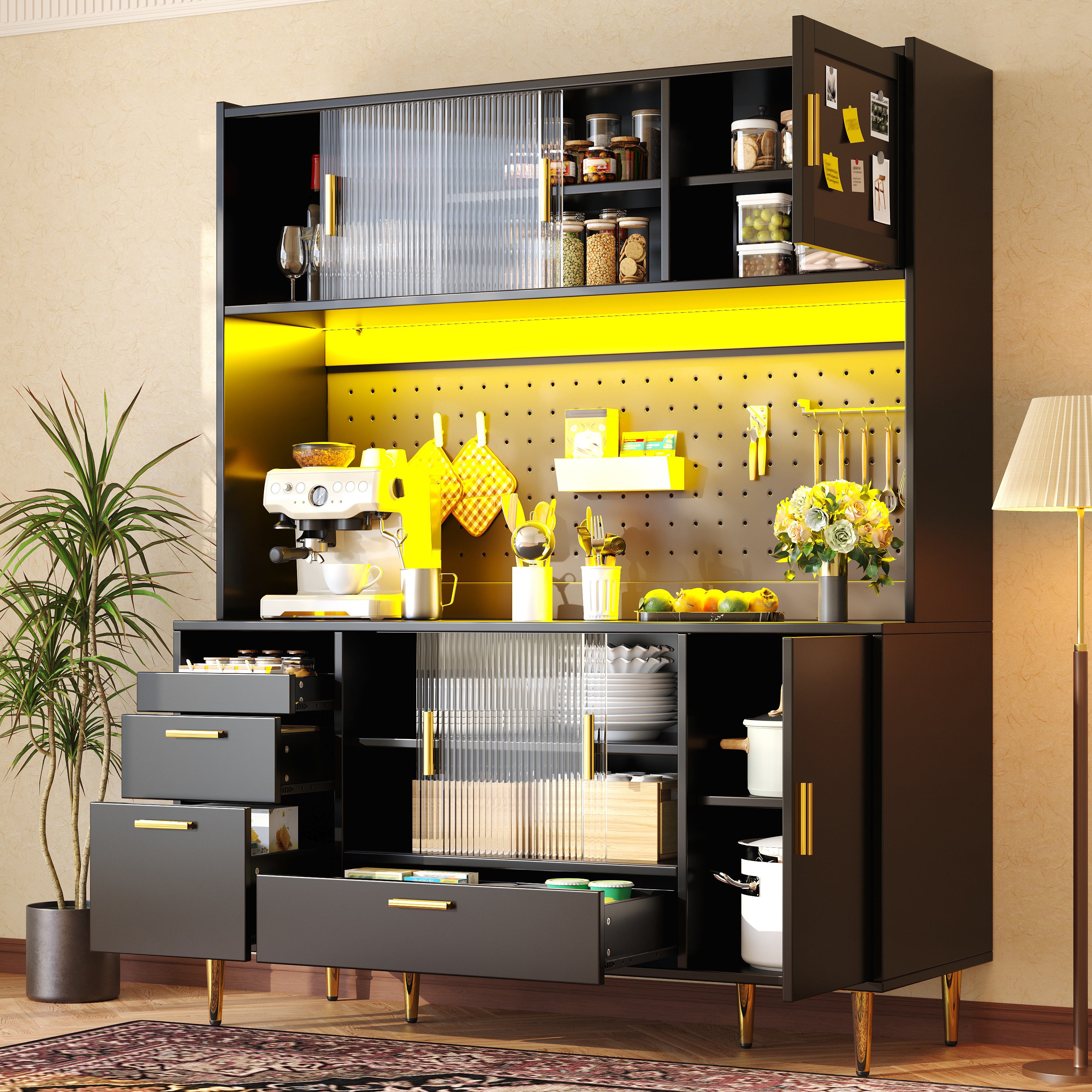 Tall cabinets for the living room (140×40×180cm), kitchen cabinet, dining room cabinet, cabinets with LED lighting, magnetic door panels, tall cabinet with pegboard shelves, black