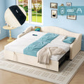 Upholstered Bed 90x190cm, Daybed, Sofa Bed with Charging Station, 3ft Single Velvet Bed with USB and Type - C Ports, Pull out Trundle Bed for Living Room/ Bedroom/ Study Room, Beige (No Mattress)