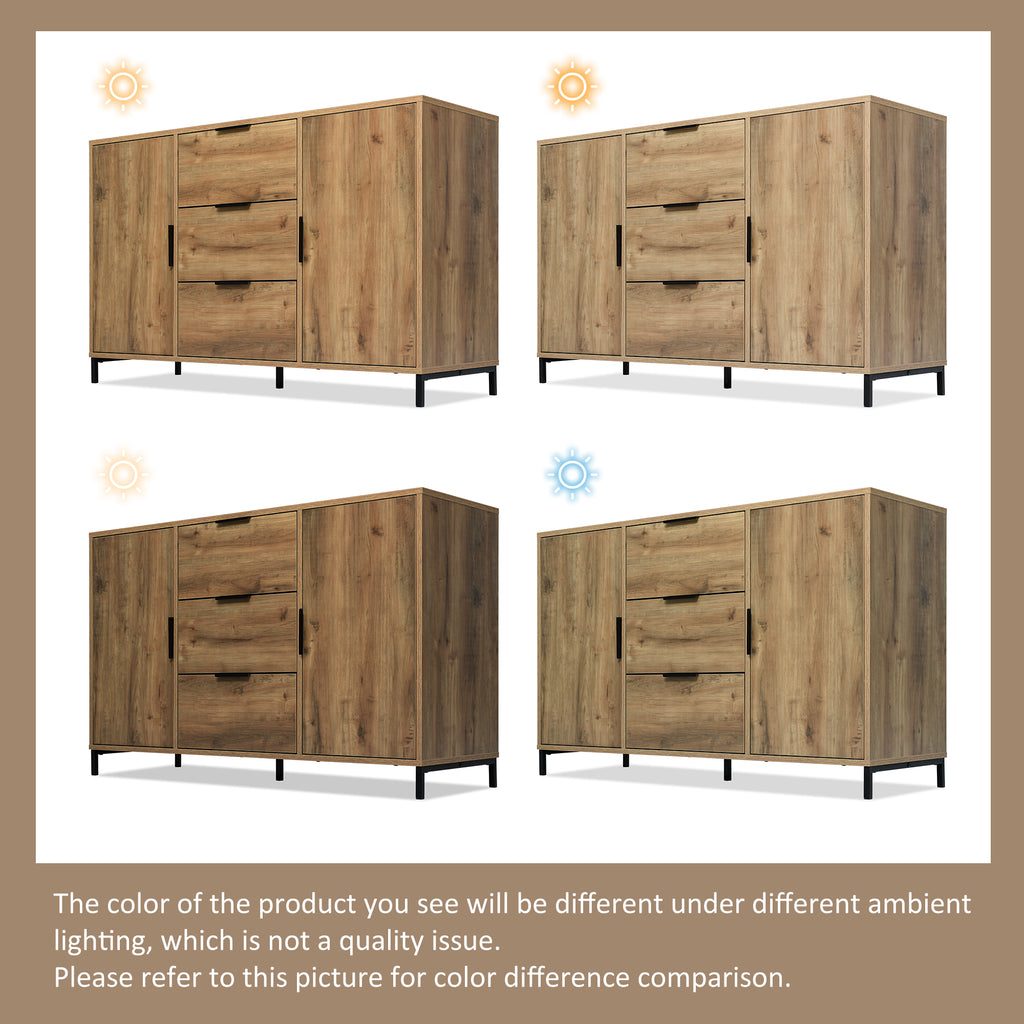  Sideboard Cabinet for Living Room, Chest of Drawers with 2 Doors and 3 Drawers, Adjustable shelf, Dark Oak, 40D x 120W x 76H cm